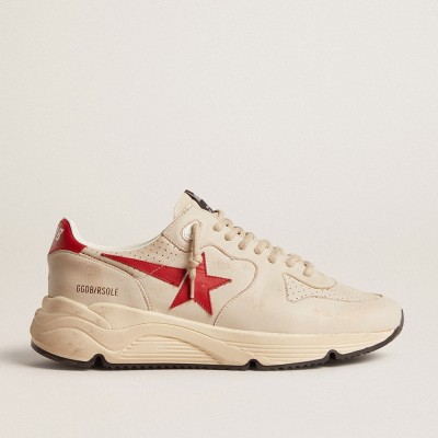 Golden Goose Running Sole Sneakers In Gray Nappa Leather With Red Nappa Leather Star And Heel Tab GMF00126.F006038.60527