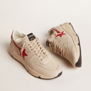 Golden Goose Running Sole Sneakers In Gray Nappa Leather With Red Nappa Leather Star And Heel Tab GMF00126.F006038.60527