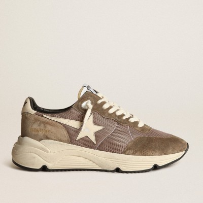 Golden Goose Running Sole Sneakers In Olive Green Mesh And Leather With Cream Star GMF00272.F003249.35812