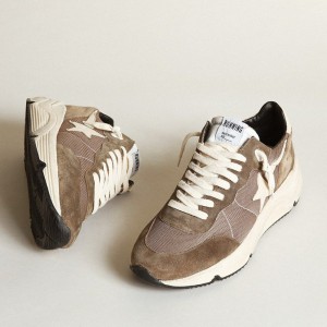 Golden Goose Running Sole Sneakers In Olive Green Mesh And Leather With Cream Star GMF00272.F003249.35812