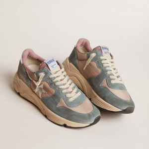 Golden Goose Running Sole Sneakers In Pink Nylon And Light-blue Suede With Silver Leather Star GWF00126.F006054.60530