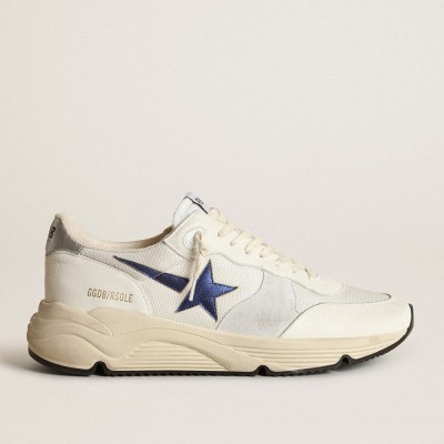 Golden Goose Running Sole Sneakers In White Mesh And Nappa Leather With A Blue Star GMF00215.F003443.81225