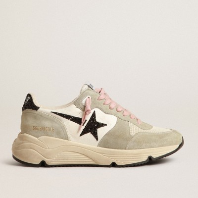 Golden Goose Running Sole Sneakers With Gray Suede Inserts And Black Glitter Star GWF00215.F004021.70257