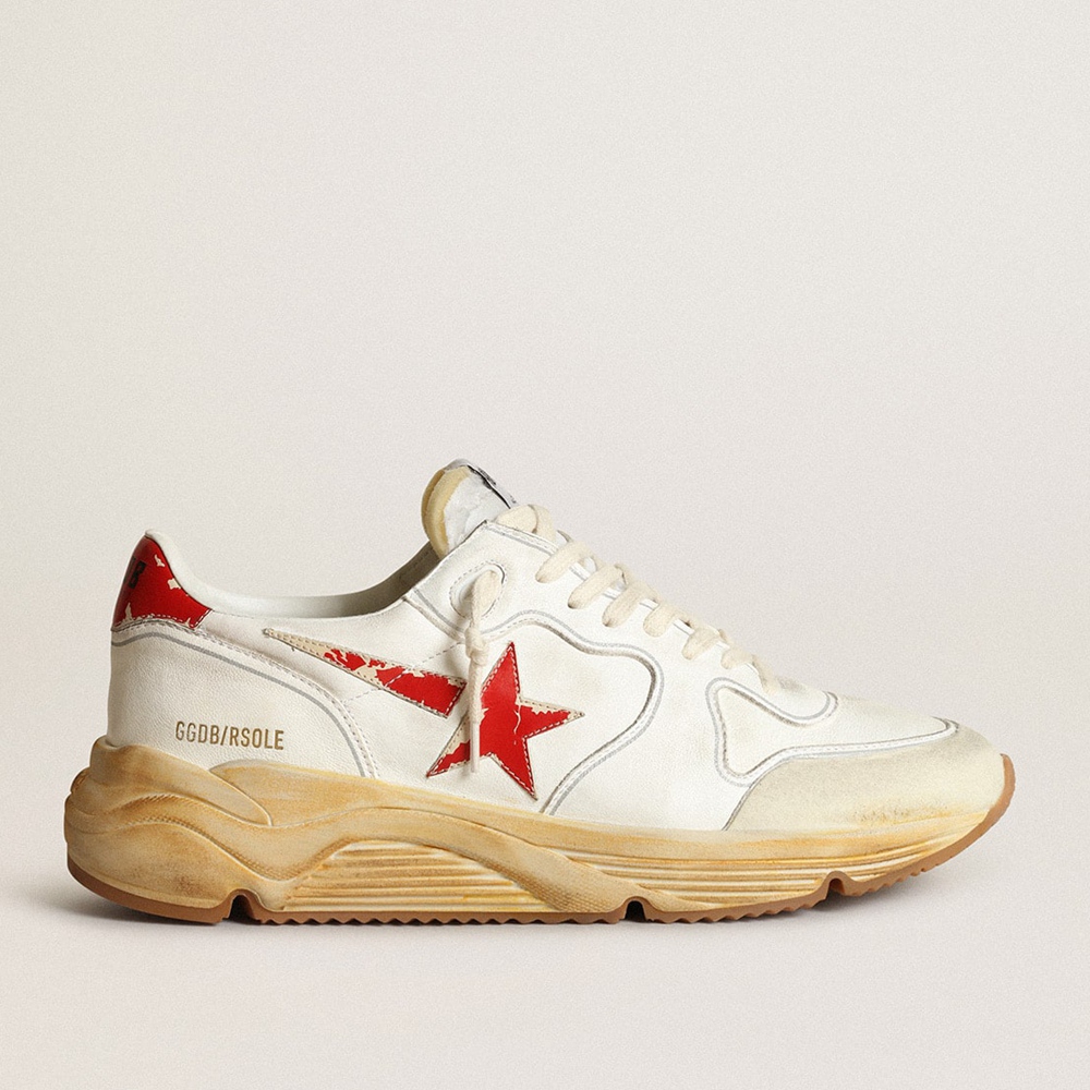 Golden Goose Running Sole Sneakers With Leather Star And Heel Tab With Red Print GMF00126.F003460.10575