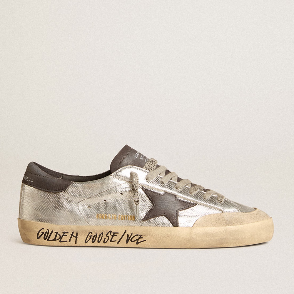 Golden Goose Silver Super-Star LTD Sneakers With Black Nubuck Star And Heel Tab GMF00107.F006023.70307