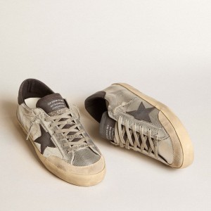 Golden Goose Silver Super-Star LTD Sneakers With Black Nubuck Star And Heel Tab GMF00107.F006023.70307