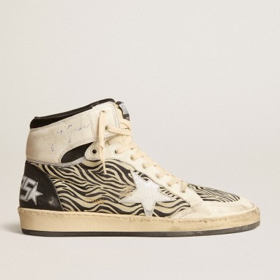 Golden Goose Sky-Star LAB Sneakers In Zebra Nappa With Textured Silver Leather Star GMF00230.F005069.82471