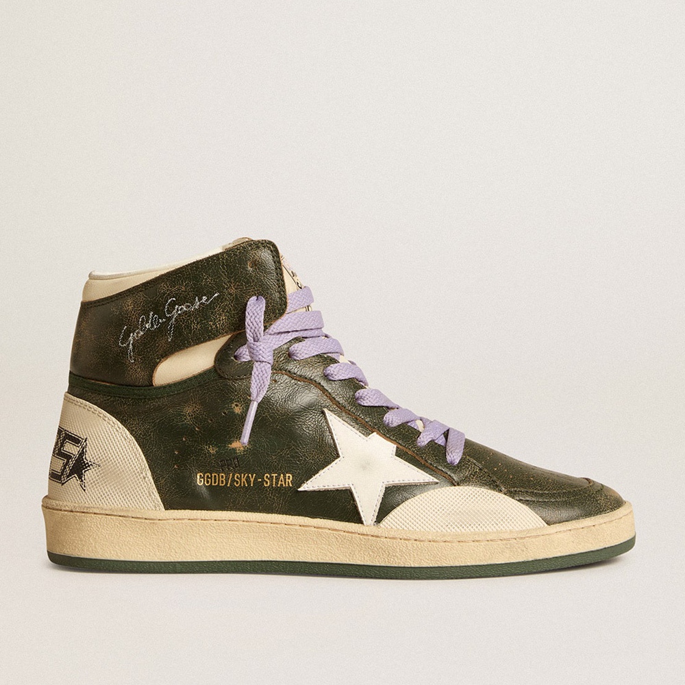 Golden Goose Sky-Star Pro Sneakers In Green Leather With White Star GMF00468.F005816.35889