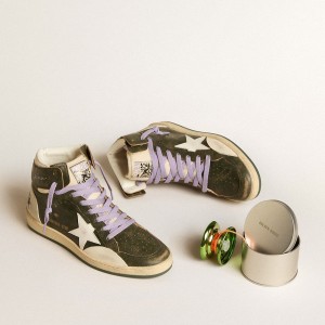 Golden Goose Sky-Star Pro Sneakers In Green Leather With White Star GMF00468.F005816.35889