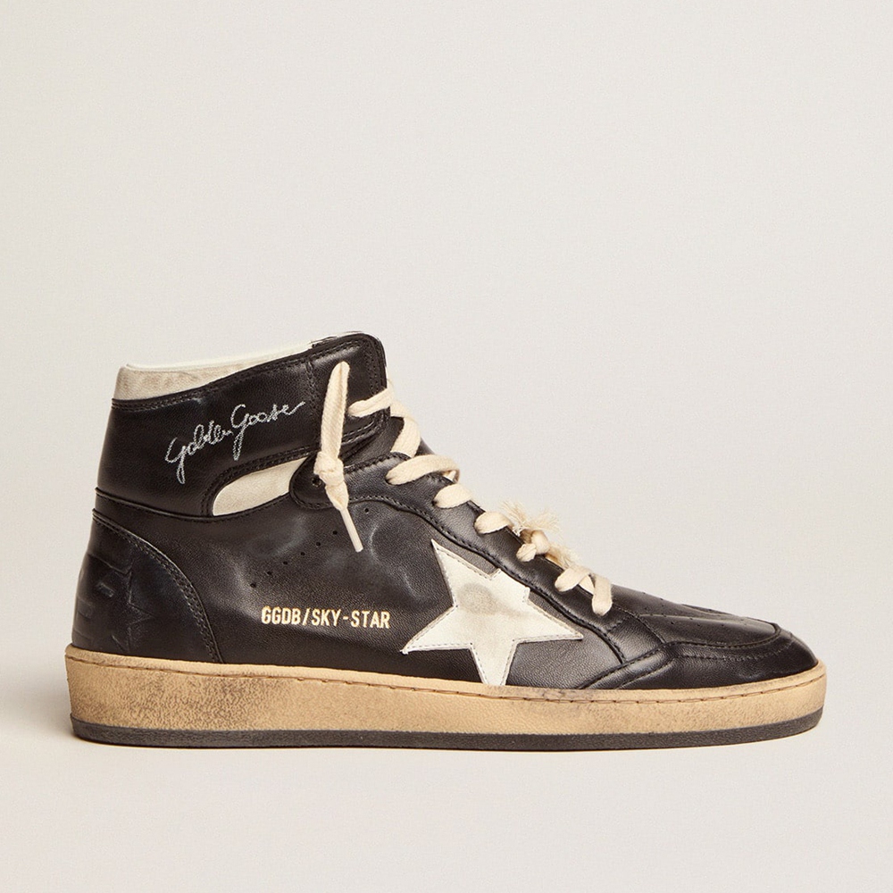 Golden Goose Sky-Star Sneakers In Black Nappa With White Star GWF00230.F002944.80203