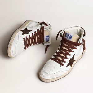 Golden Goose Sky-Star Sneakers In White Nappa Leather With A Chocolate Suede Star GMF00230.F004005.11362