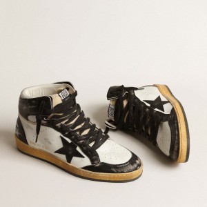 Golden Goose Sky-Star Sneakers In White Nappa Leather With Black Leather Star GMF00230.F004076.10432