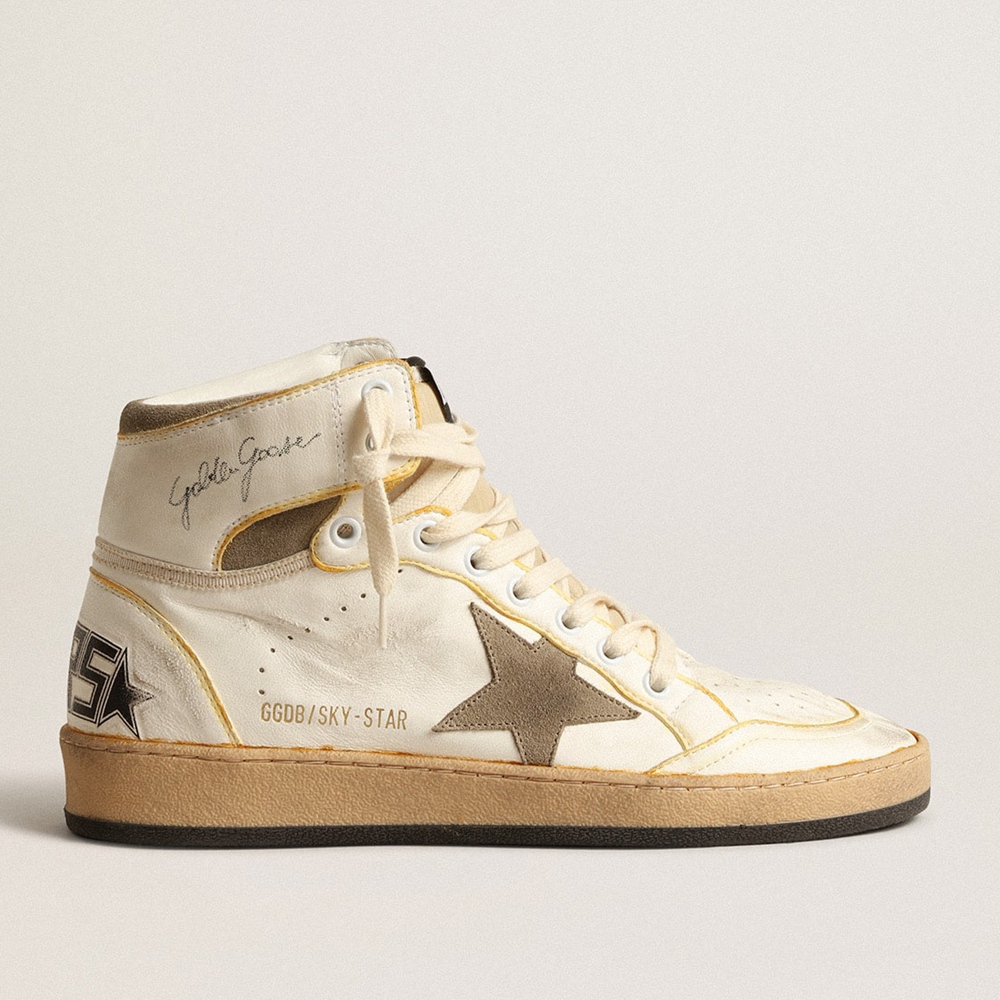 Golden Goose Sky-Star Sneakers In White Nappa Leather With Dove-gray Suede Star GMF00230.F004089.10961