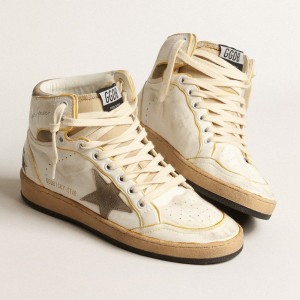 Golden Goose Sky-Star Sneakers In White Nappa Leather With Dove-gray Suede Star GWF00230.F004089.10961