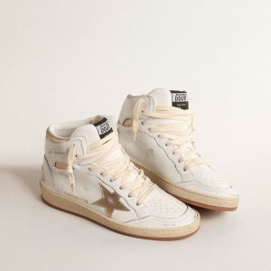 Golden Goose Sky-Star Sneakers In White Nappa Leather With Gold Metallic Leather Star And Heel Tab GWF00230.F004633.11522