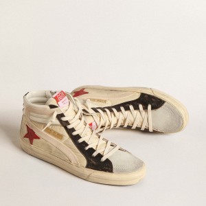 Golden Goose Slide LTD Sneakers In Faded Nylon With Suede Star And Beige Flash GMF00586.F004654.82314