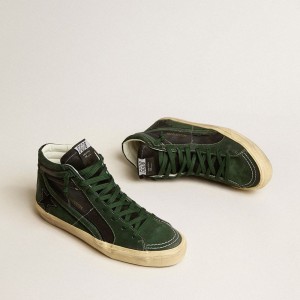 Golden Goose Slide LTD Sneakers In Green Suede And Black Canvas With Suede Star And Flash GMF00116.F005228.35684