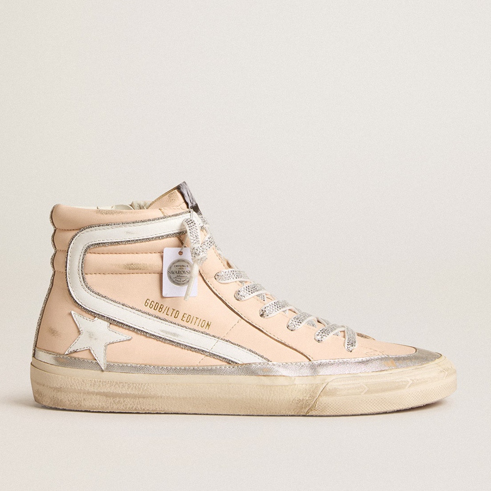 Golden Goose Slide LTD Sneakers In Pink Nappa Leather With White Star And Swarovski Inserts GWF00369.F005964.80458