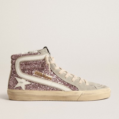 Golden Goose Slide Sneakers In Lilac Glitter With White Leather Star And Flash GWF00115.F004526.82284