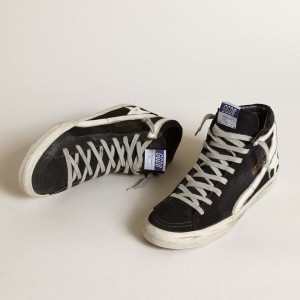 Golden Goose Slide Sneakers In Navy Blue Denim With Star And White Flash GMF00115.F003777.50734