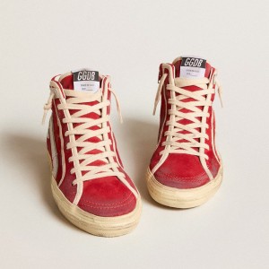 Golden Goose Slide Sneakers In Red Suede With Silver Star And Lizard Print Flash GWF00115.F005930.40399