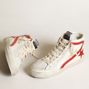 Golden Goose Slide Sneakers With A Red Laminated Leather Star And Flash GWF00211.F003411.10350