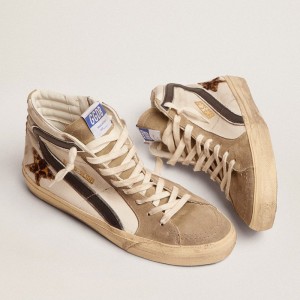 Golden Goose Slide Sneakers With Leopard Print Pony Skin Star And Black Flash GMF00115.F002659.10935