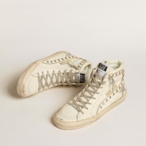 Golden Goose Slide Sneakers With Silver Metallic Leather Star And Leather Flash With Stars GWF00115.F005160.10449