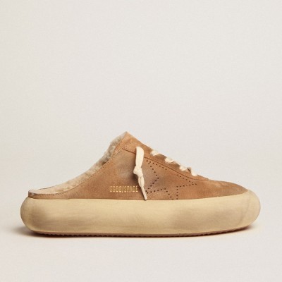 Golden Goose Space-Star Sabot Sneakers In Tobacco-colored Suede With Shearling Lining GWF00348.F002997.55353