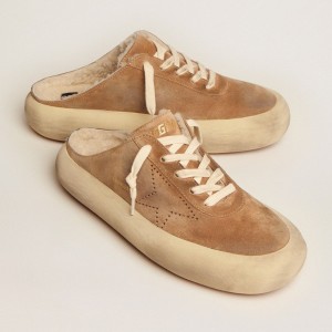 Golden Goose Space-Star Sabot Sneakers In Tobacco-colored Suede With Shearling Lining GWF00348.F002997.55353