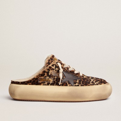 Golden Goose Space-Star Sabot Sneakers In Animal Print Pony Skin And Shearling Lining GWF00322.F003000.81472