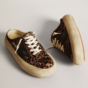 Golden Goose Space-Star Sabot Sneakers In Leopard Print Pony Skin With Black Star GWF00383.F003331.81472