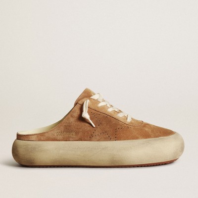 Golden Goose Space-Star Sabot Sneakers In Tobacco-colored Suede With Perforated Star GWF00382.F003329.55353