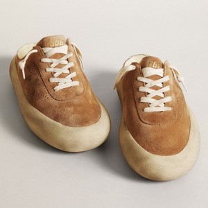 Golden Goose Space-Star Sabot Sneakers In Tobacco-colored Suede With Perforated Star GWF00382.F003329.55353