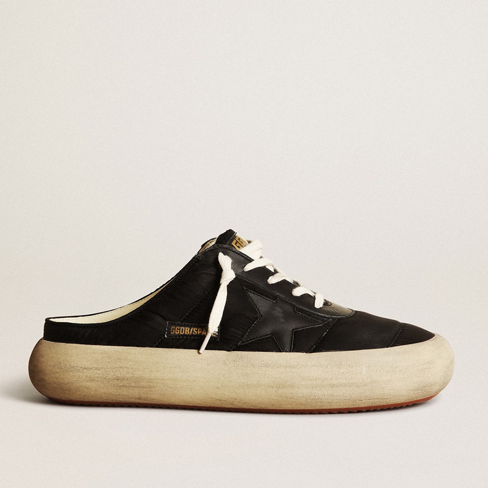 Golden Goose Space-Star Sabots Sneakers In Black Nylon With Black Leather Star GMF00387.F003330.90100