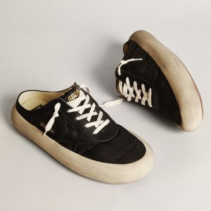 Golden Goose Space-Star Sabots Sneakers In Black Nylon With Black Leather Star GMF00387.F003330.90100