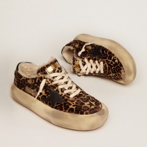 Golden Goose Space-Star Sneakers In Animal-print Pony Skin With Shearling Lining GWF00346.F002996.81472