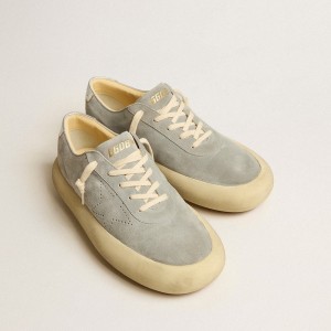 Golden Goose Space-Star Sneakers In Ice-gray Suede With Perforated Star GMF00376.F005253.70100