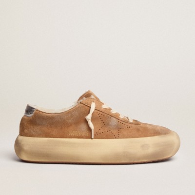 Golden Goose Space-Star Sneakers In Tobacco-colored Suede With Shearling Lining GWF00345.F002995.55353