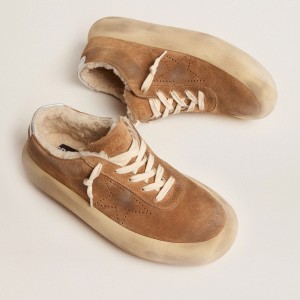 Golden Goose Space-Star Sneakers In Tobacco-colored Suede With Shearling Lining GWF00345.F002995.55353