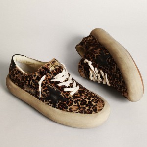 Golden Goose Space-Star Sneakers In Leopard Print Pony Skin With Black Star And Heel GMF00378.F003305.81472