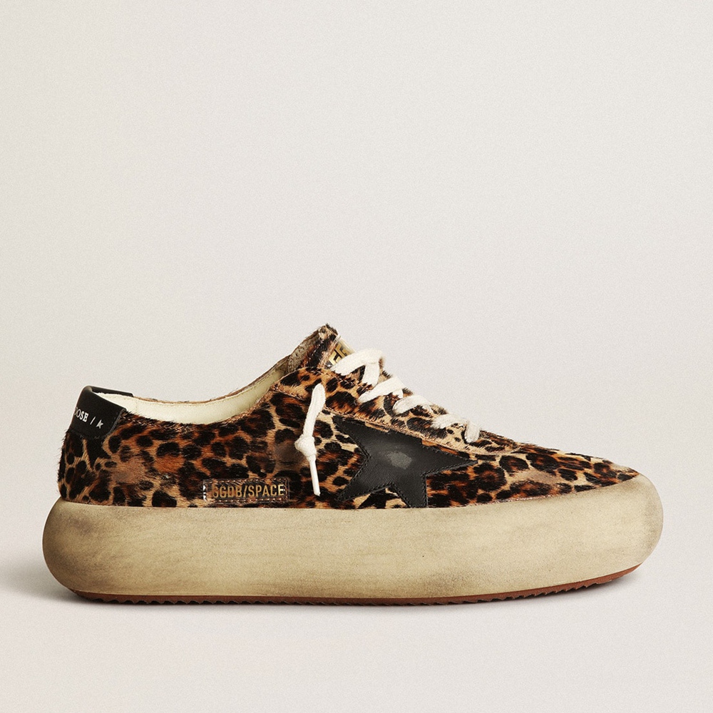 Golden Goose Space-Star Sneakers In Leopard Print Pony Skin With Black Star GWF00378.F003305.81472