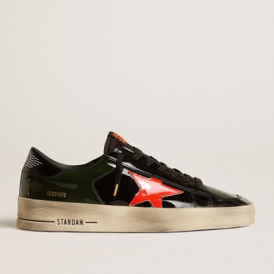 Golden Goose Stardan LAB Sneakers In Black And Green Patent Leather With Orange Star GWF00304.F005084.82475