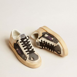 Golden Goose Stardan LAB Sneakers In Ecru Nappa And Mesh With Purple Leather Star GWF00370.F004404.15462