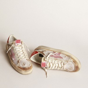 Golden Goose Stardan LAB Sneakers In White Leather And Mesh With Red Laminated Leather Star GWF00128.F003534.10350