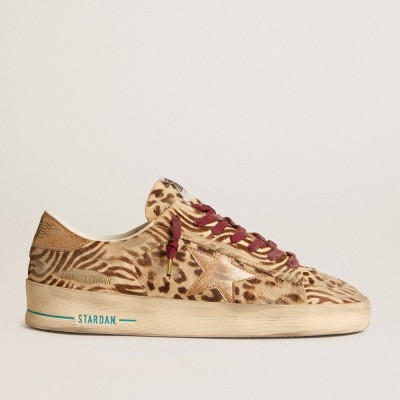 Golden Goose Stardan LTD Sneakers In Animal-print Pony Skin With Gold Glitter Star GMF00128.F006043.82690