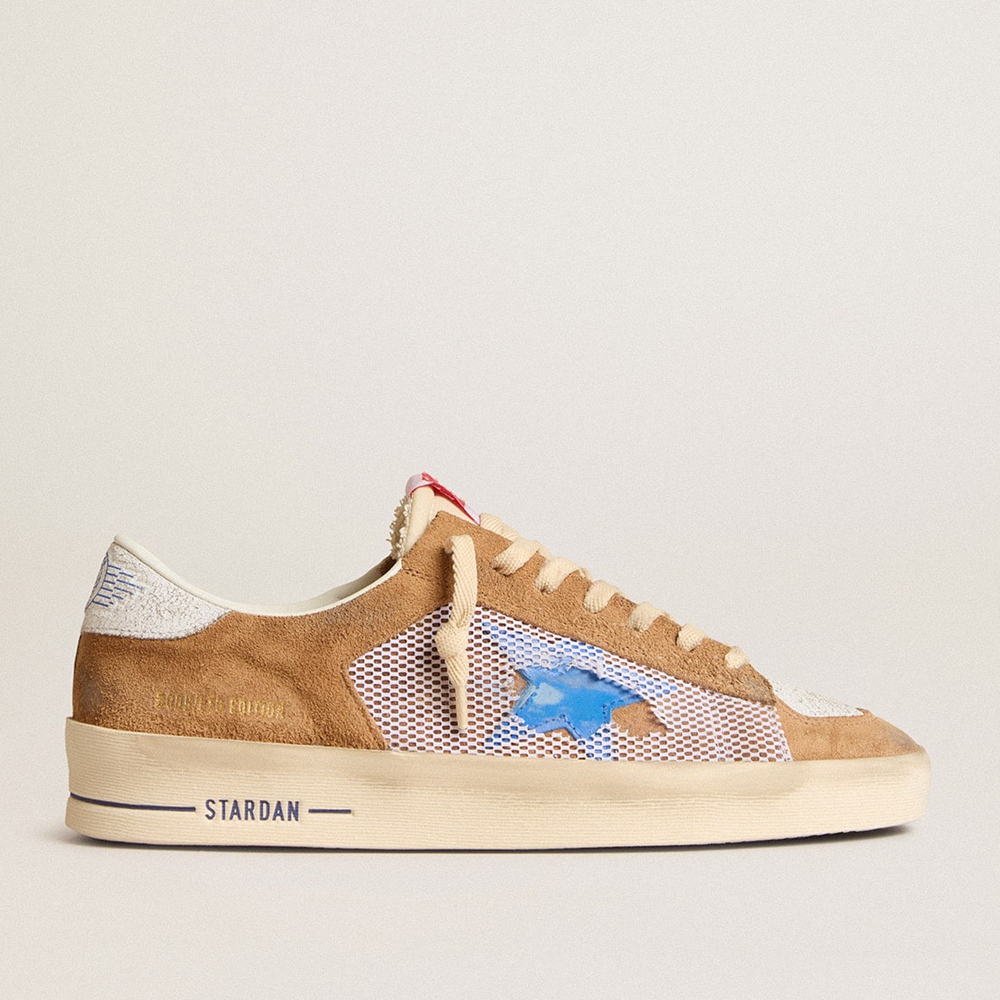 Golden Goose Stardan LTD Sneakers In Tobacco Suede And Mesh With Blue Star And Leather Heel Tab GMF00370.F006044.82691