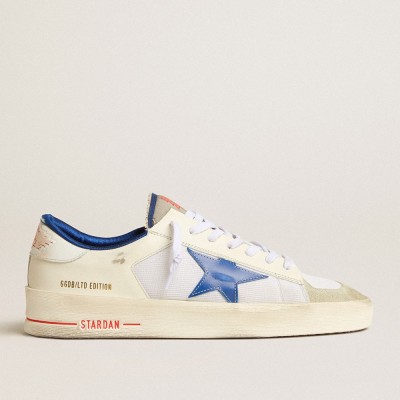 Golden Goose Stardan LTD Sneakers In White Mesh And Leather With Blue Star And White Heel Tab GMF00593.F005250.11681