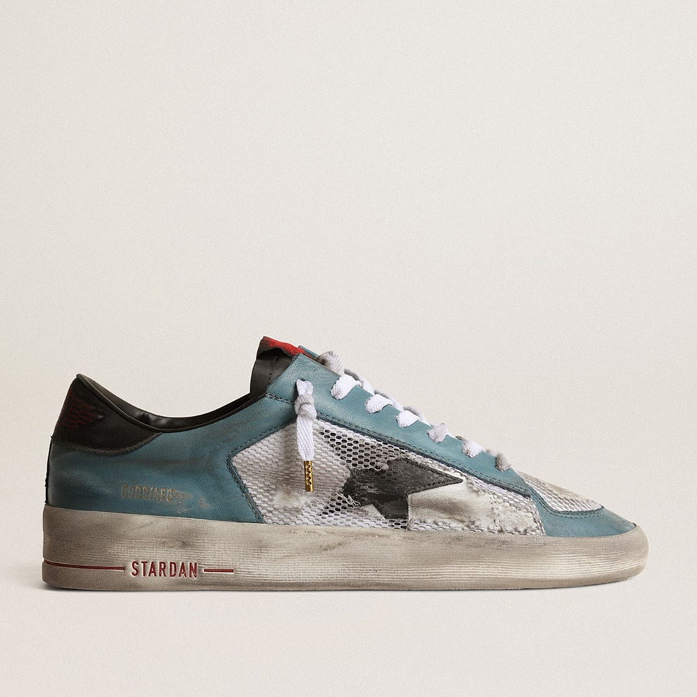 Golden Goose Stardan Sneakers In Distressed Mesh And Petrol-colored Upper GMF00370.F003585.81932