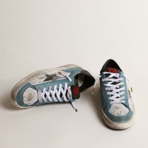 Golden Goose Stardan Sneakers In Distressed Mesh And Petrol-colored Upper GMF00370.F003585.81932